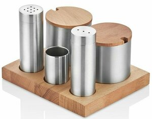 TEZEL 3'LÜ BORU TUZLUK TK+2*BAHARATLIK AHŞAP STANDLI