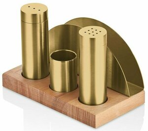TEZEL 3'LÜ BORU TUZLUK TK+PEÇETELİK AHŞAP STANDLI (PVD GOLD)