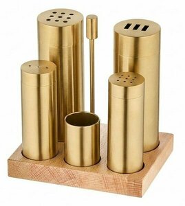 TEZEL 5'Lİ BORU TUZLUK TK.AHŞAP STANDLI PVD GOLD