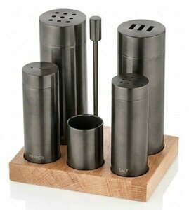 TEZEL 5'Lİ BORU TUZLUK TK.AHŞAP STANDLI PVD ANTRASİT